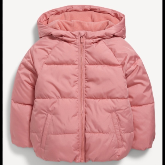 Old Navy puffer coat, 3T, coral pink - Picture 2 of 11